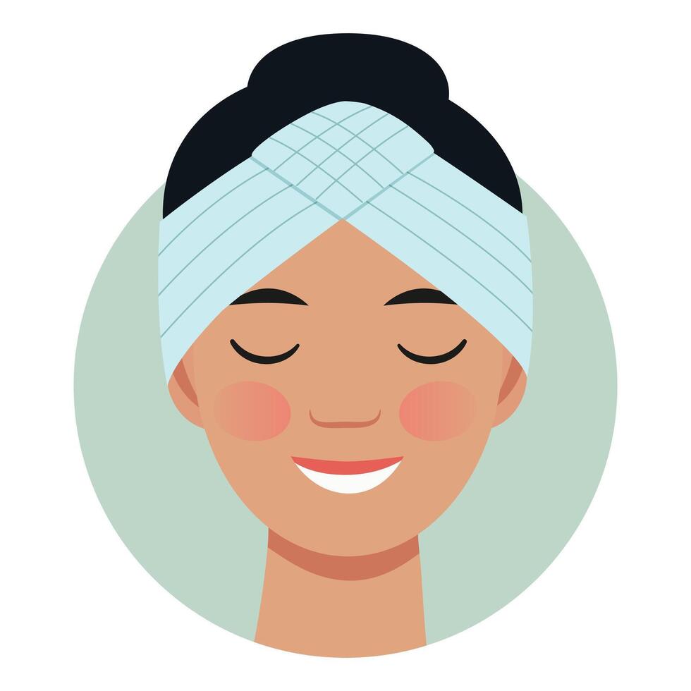 Woman face with headband or beauty mask. Flat style illustration for skincare, spa and selfcare. vector