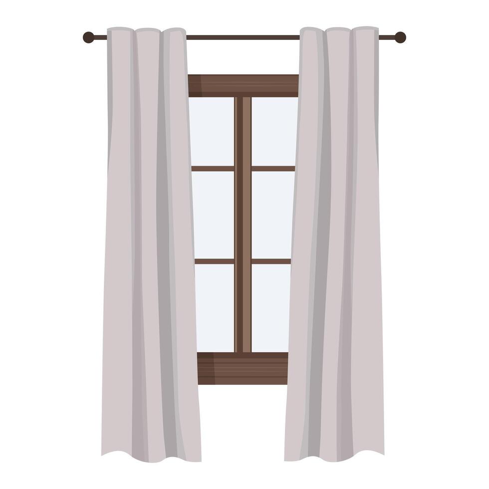 Window with curtains. Flat interior element in pastel tones. Cozy soft fabric drapes. vector