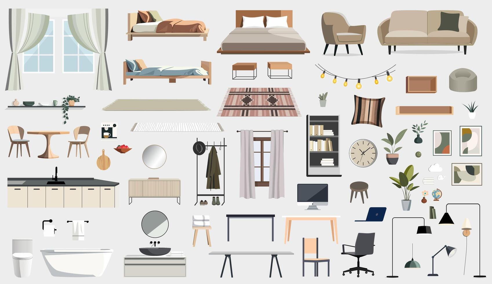 Home interior design elements collection vector