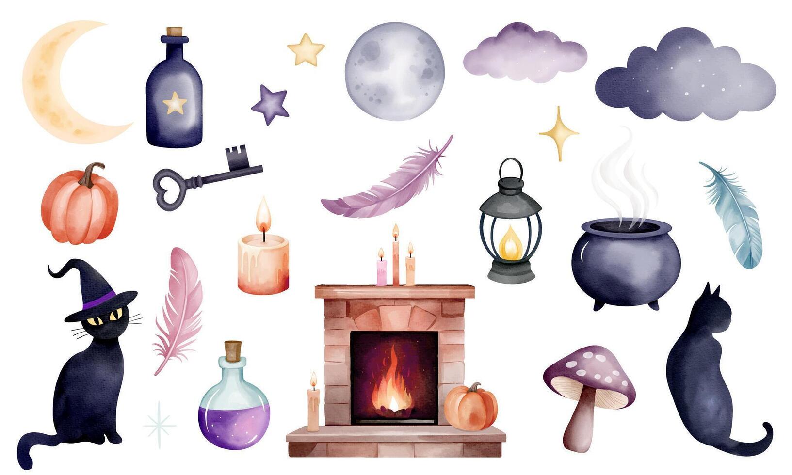 Halloween illustrations with cats and pumpkins vector