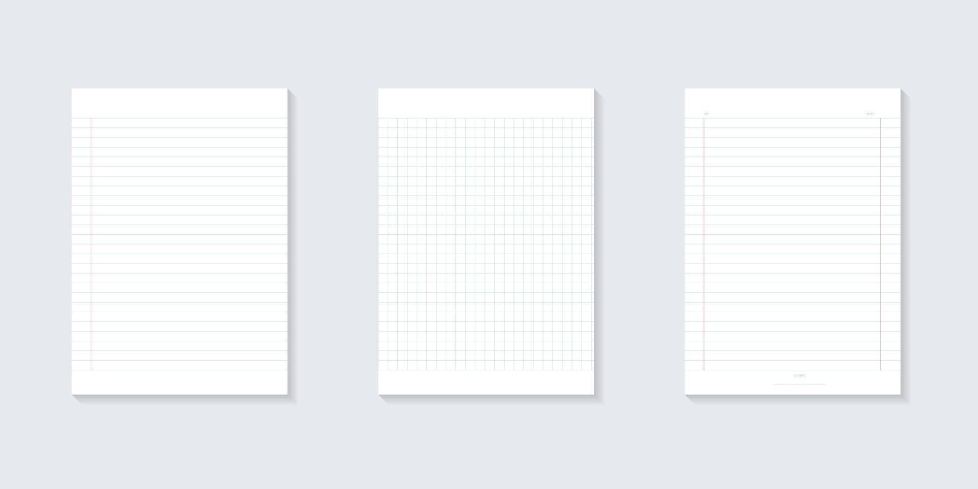 Set Blank white notepaper design. Hand drawn blue lined paper trend background vector
