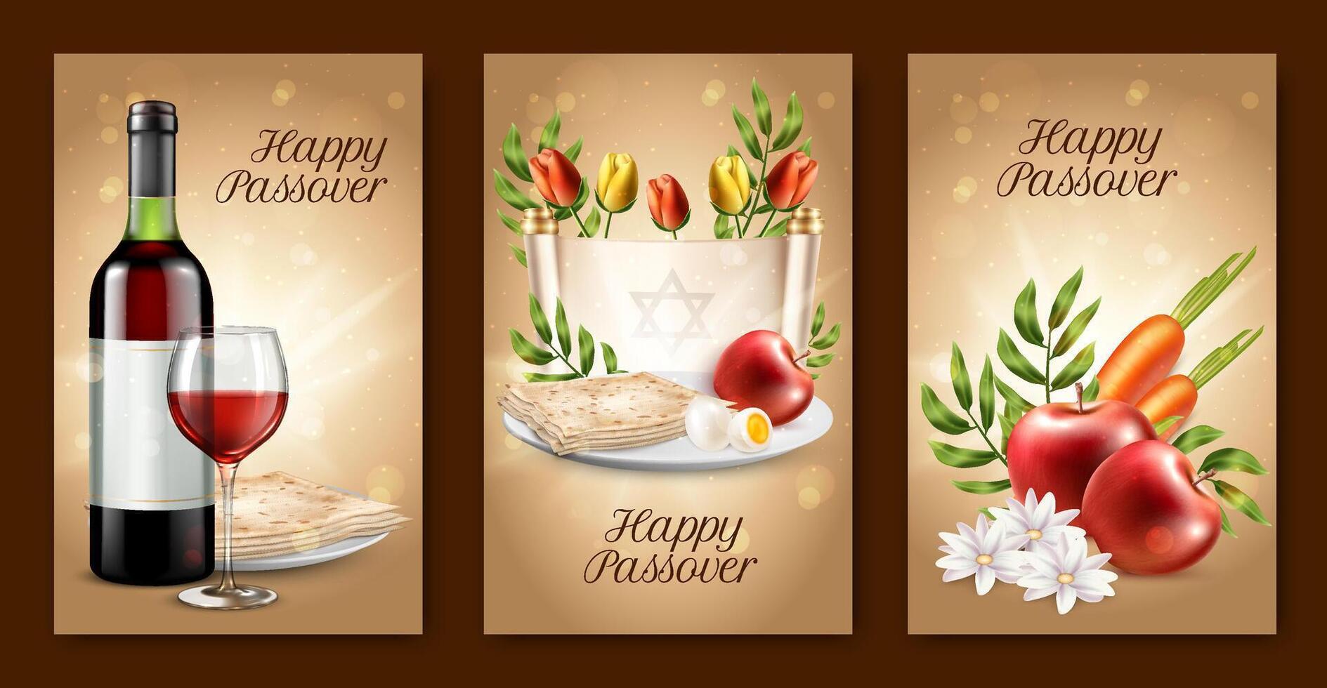 Passover food and wine decorations vector