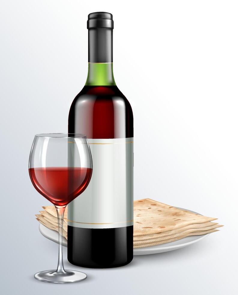 Realistic Passover Composition with wine bottle vector