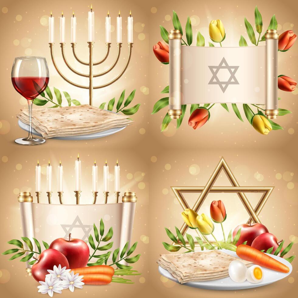 Realistic Passover Illustration with Food Collection vector