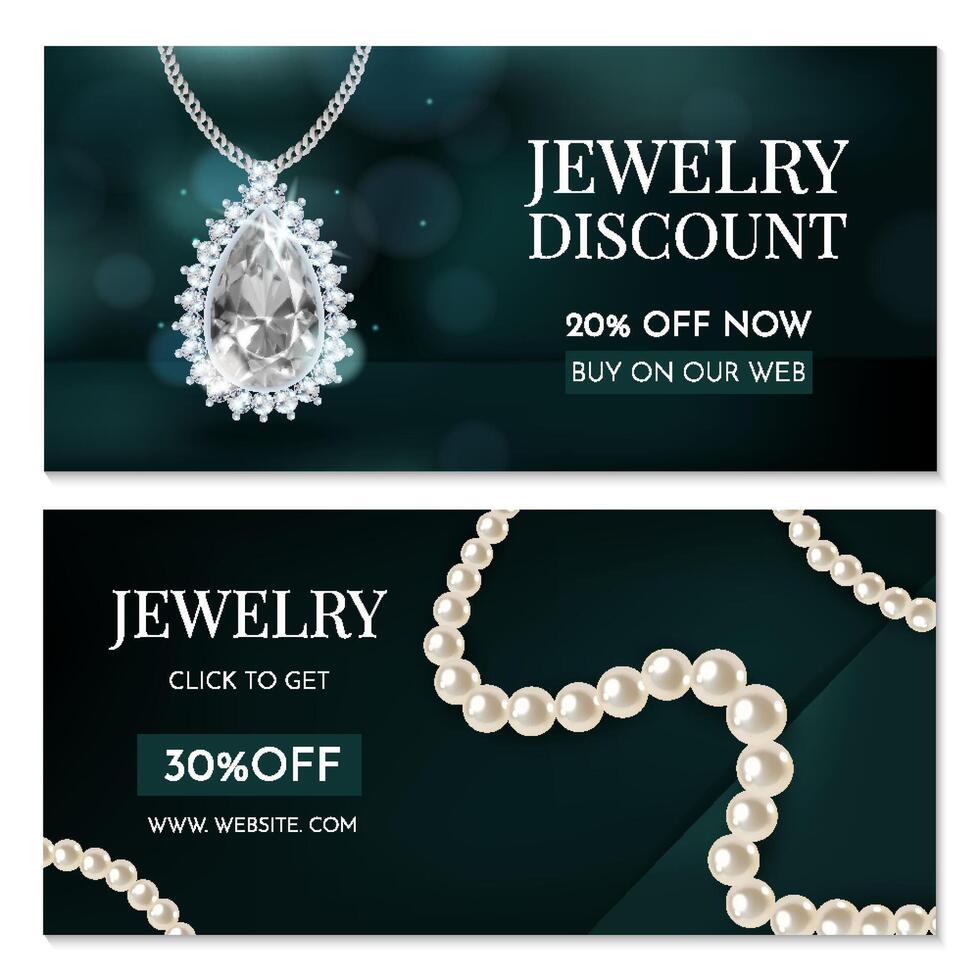 Jewelry Realistic Sales banners horizontal vector