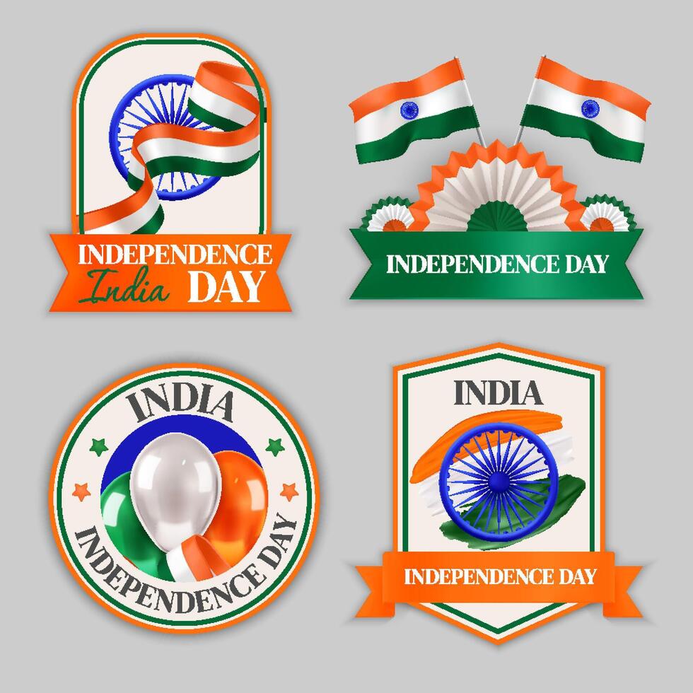 India Independence Day Celebration Badges Set vector