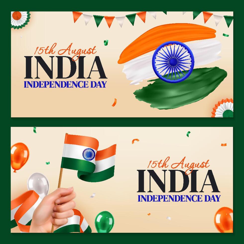 India Independence Day Celebration Horizontal Banner Set vector