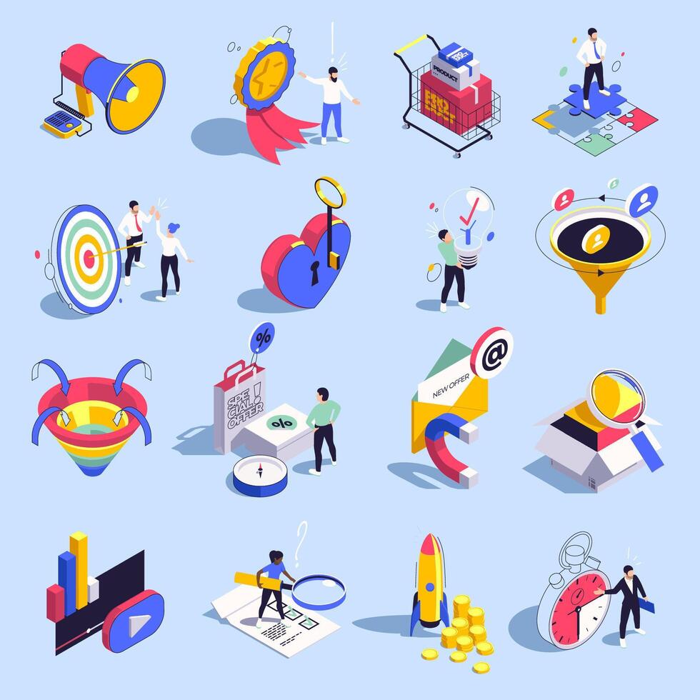 Sales Funnel Isometric Element recolor vector