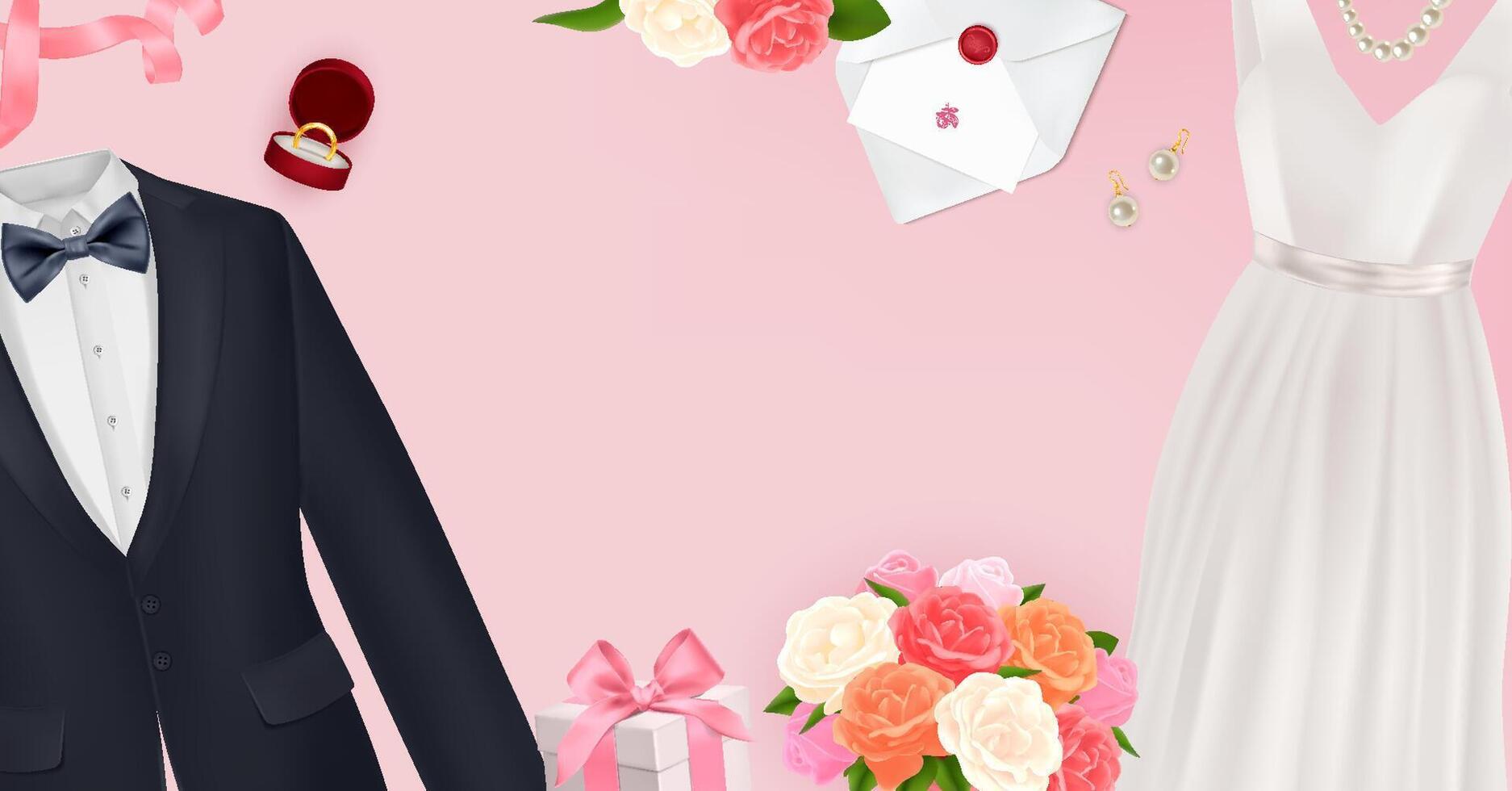 Wedding attire and decoration details vector