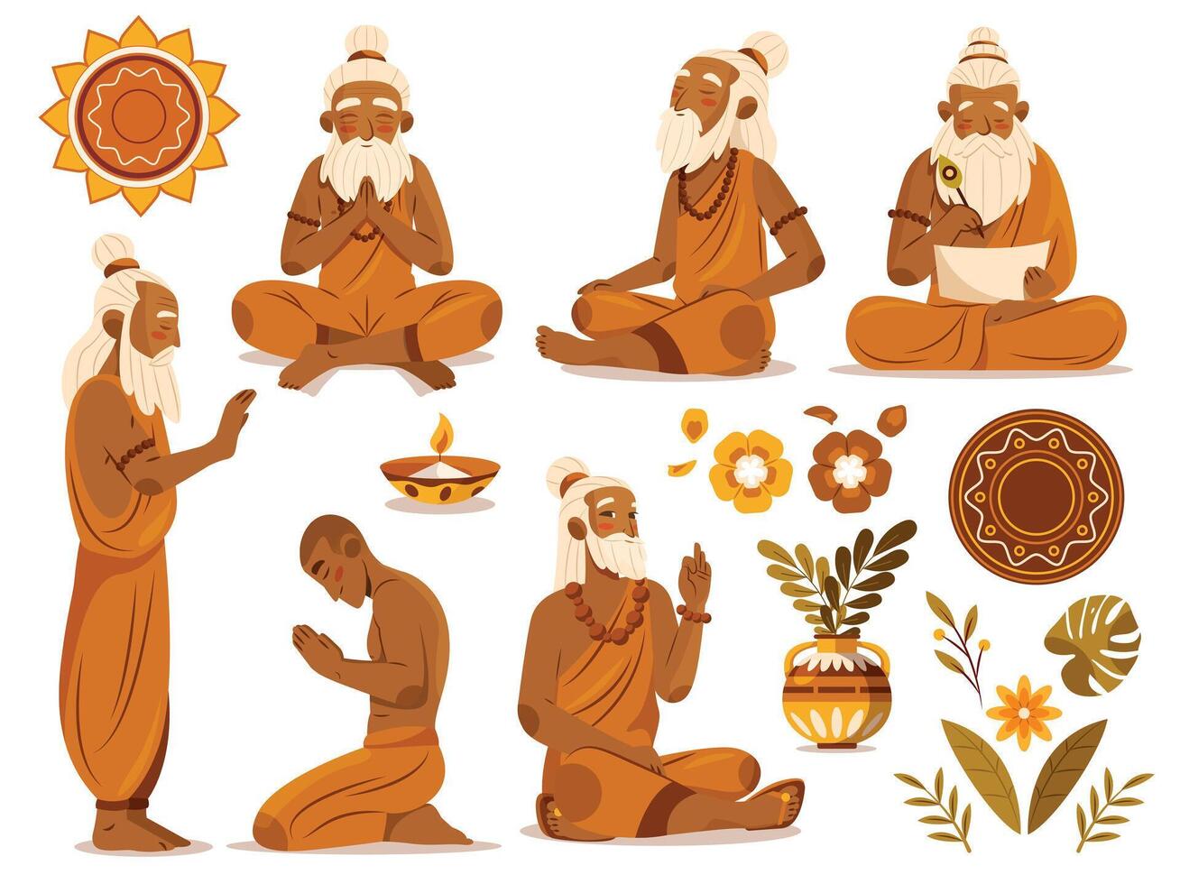 Illustration of spiritual figures in various poses vector