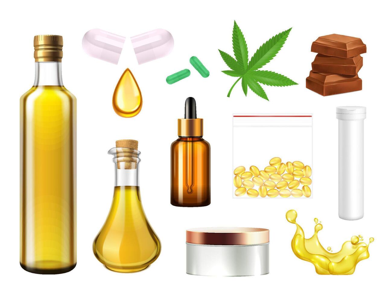 Natural health products and oils assortment vector