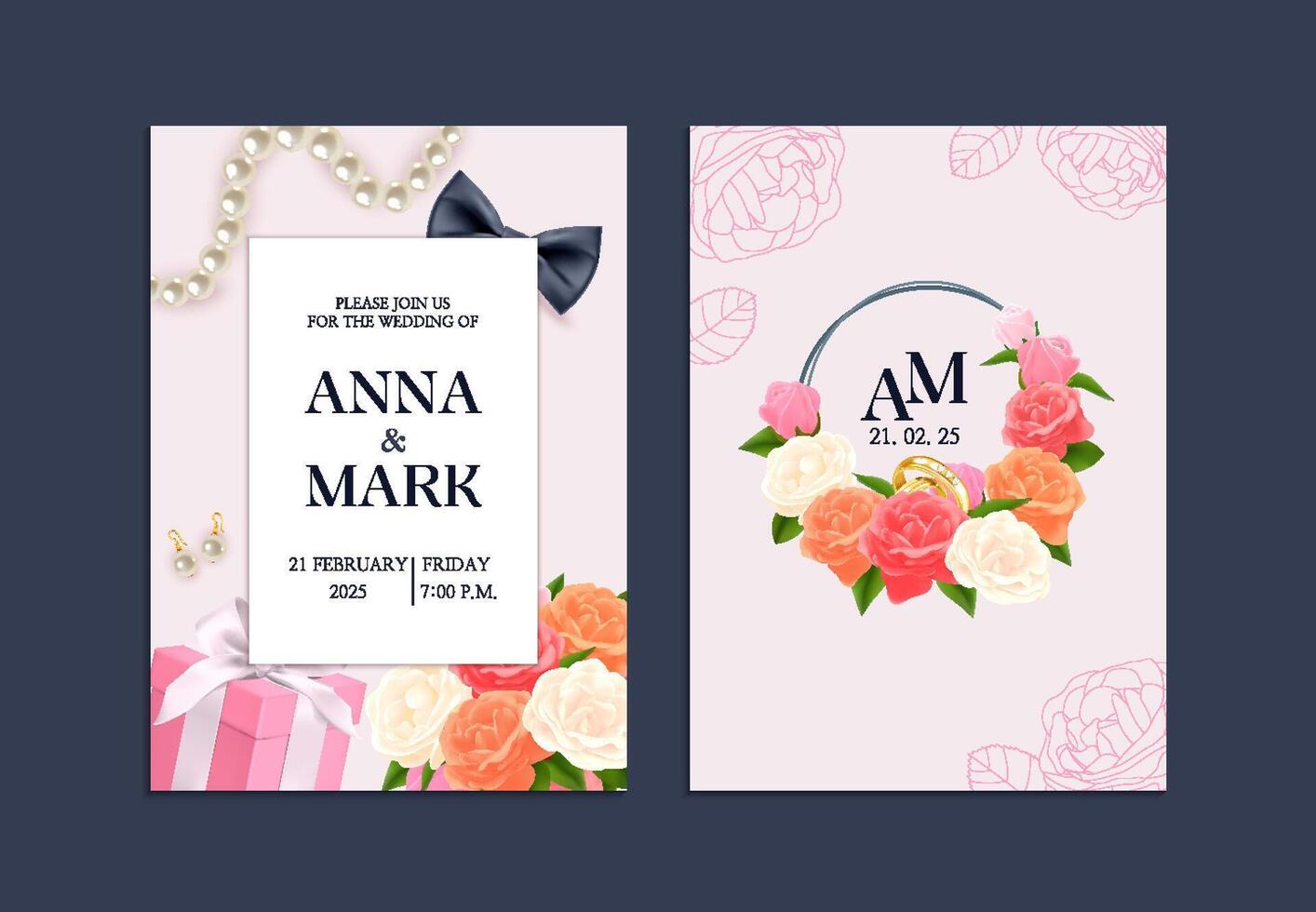 Wedding invitation for Anna and Mark vector