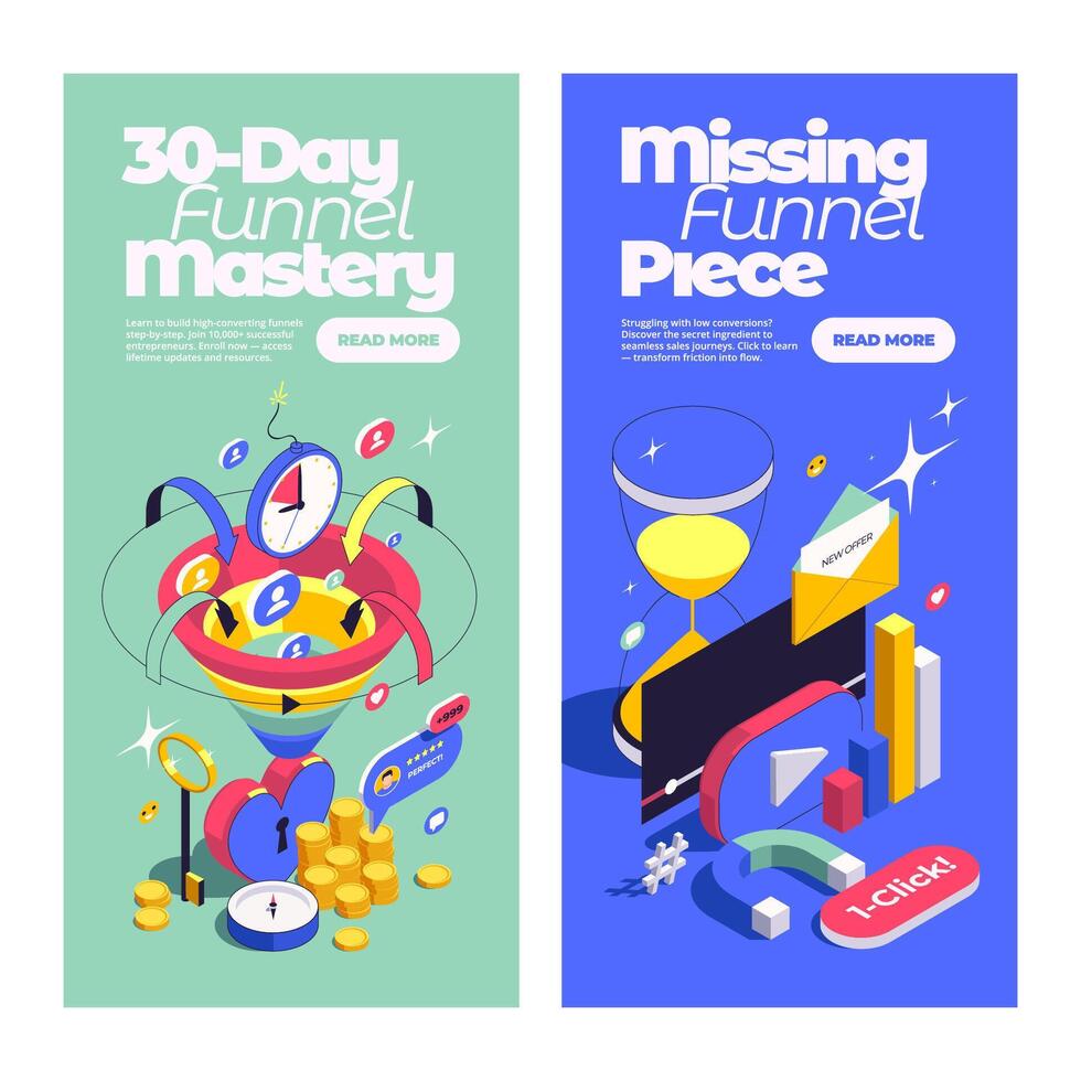 Sales Funnel Isometric Banners vertical vector