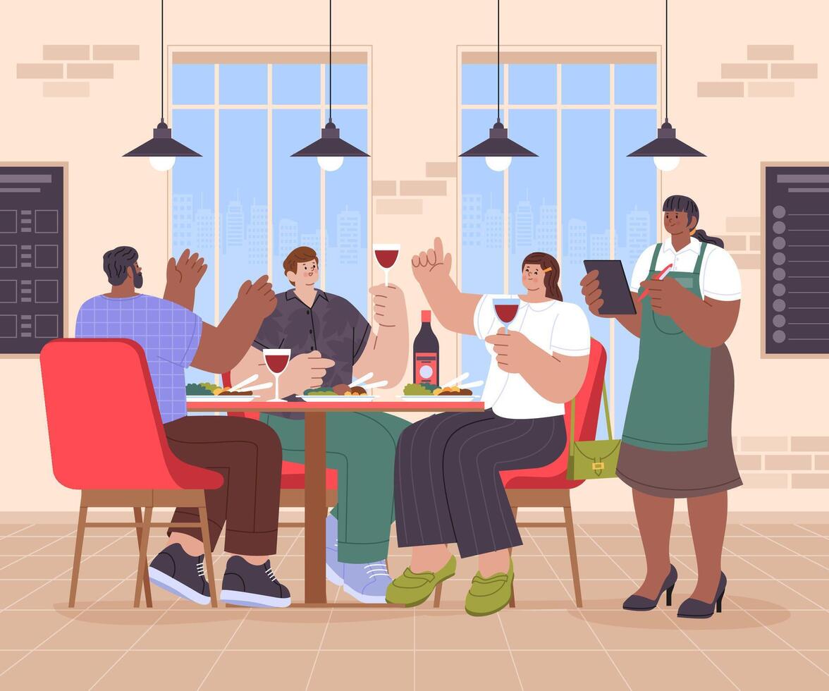 People at restaurant Hand Drawn Composition vector