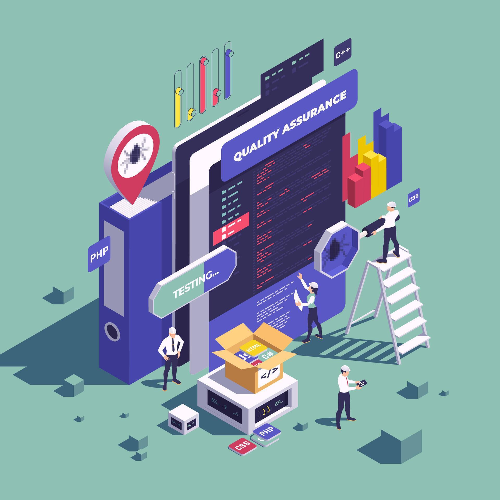 QA Software Testing Isometric Background 67737116 Vector Art at Vecteezy