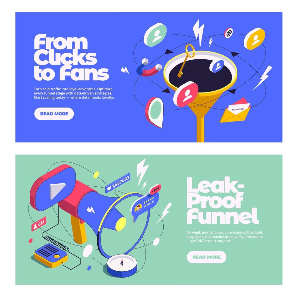Sales Funnel Isometric Banners horizontal vector