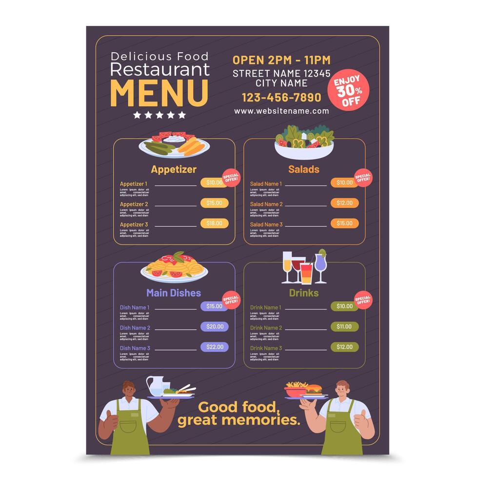 People at restaurant Hand Drawn flat Menu design vector