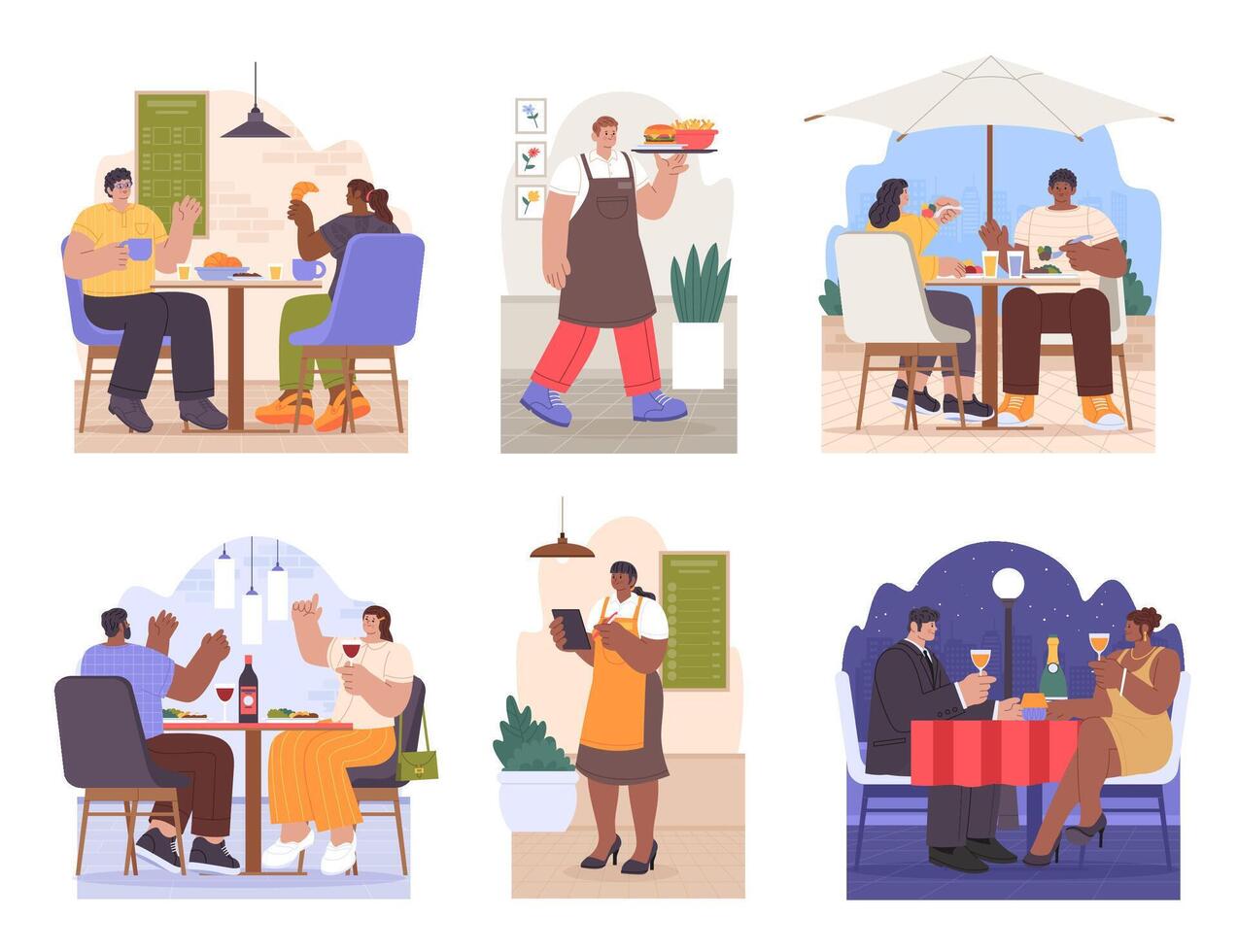People at restaurant Hand Drawn flat Mini compositions vector