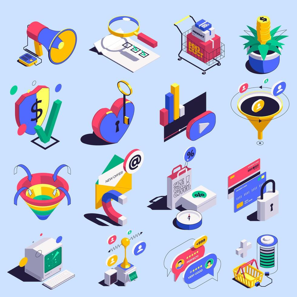 Sales Funnel Isometric Original Set vector