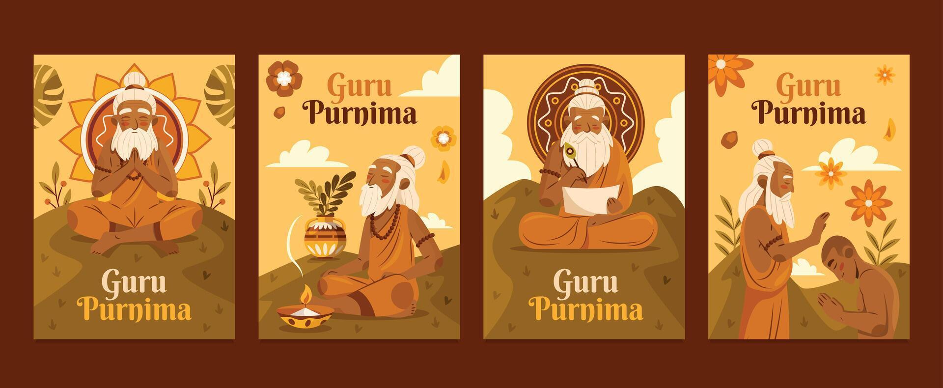 Guru Purnima Spiritual Celebration Card Collection vector