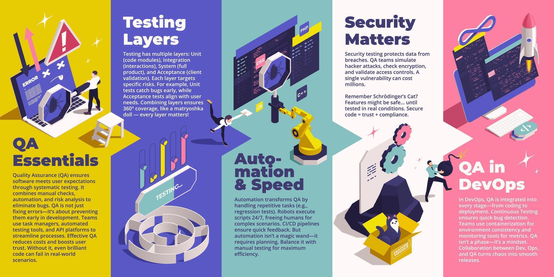 QA Software Testing Isometric infographics vector
