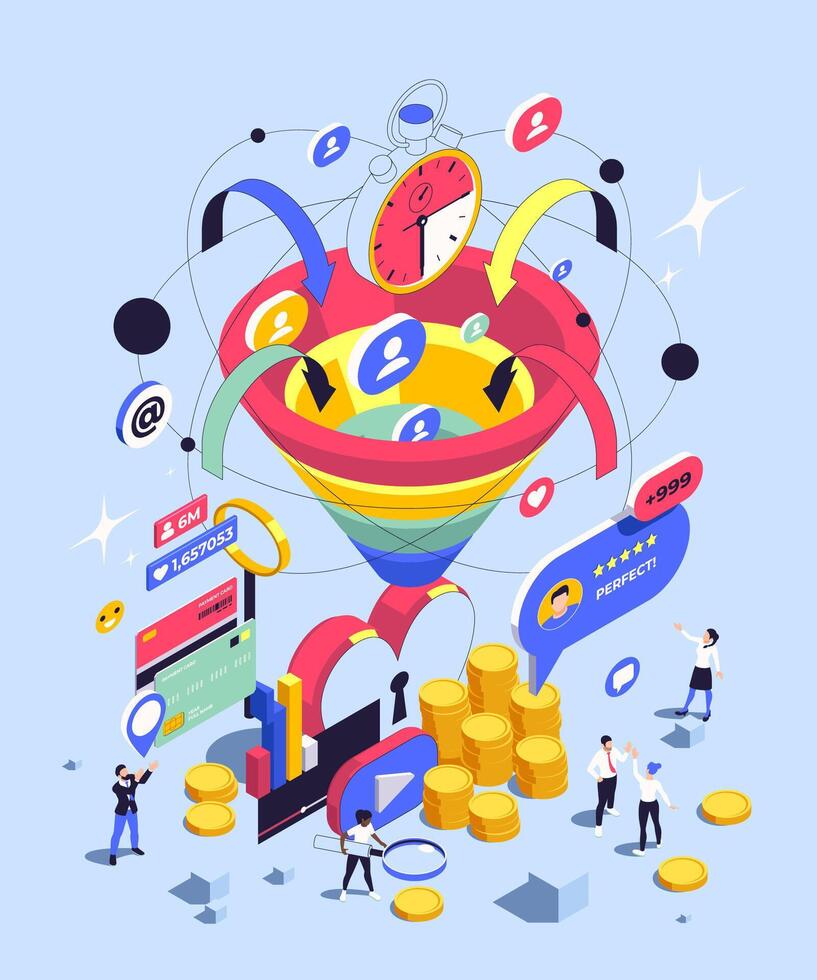 Sales Funnel Isometric Composition vector
