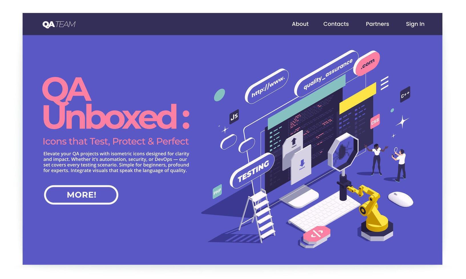 QA Software Testing Isometric Landing Page vector