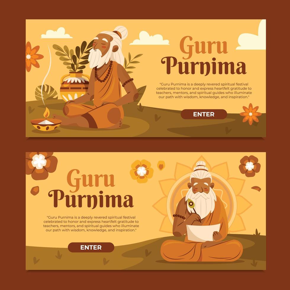Guru Purnima Spiritual Celebration Horizontal Banners Collection vector