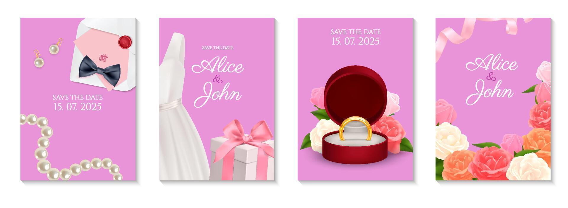 Cute Wedding Vertical Invitation Collection vector