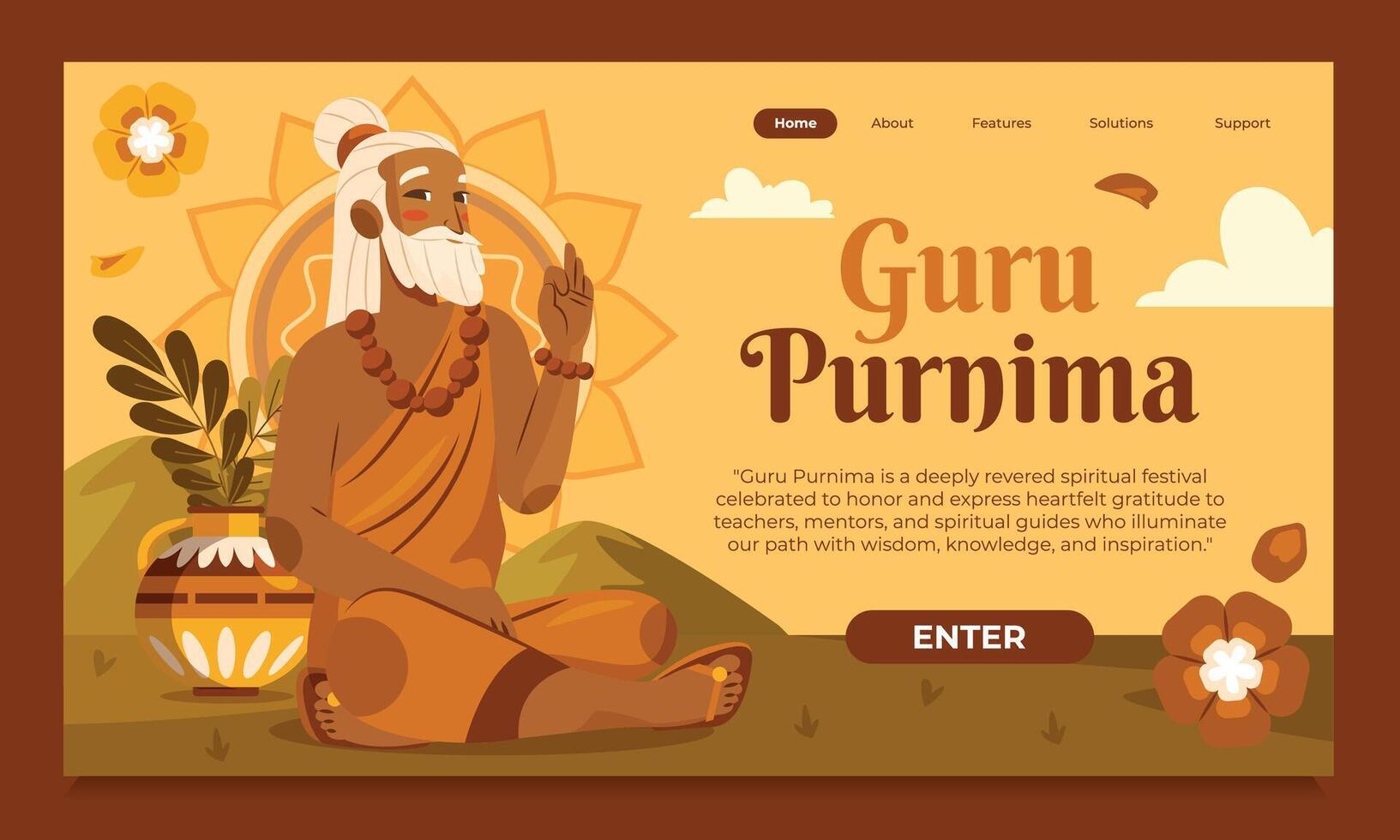 Guru Purnima Spiritual Meditation Landing Page vector