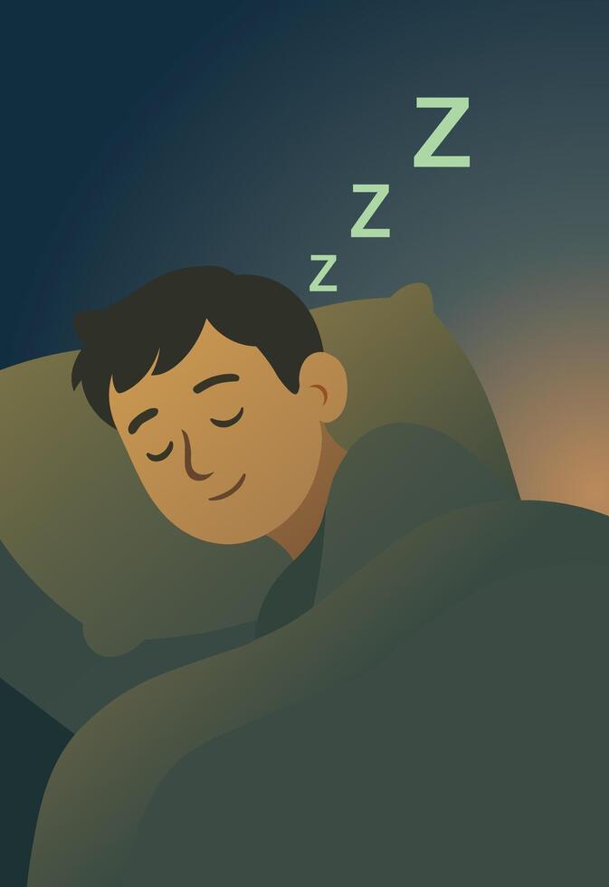 A man sleeping in bed with his eyes closed vector