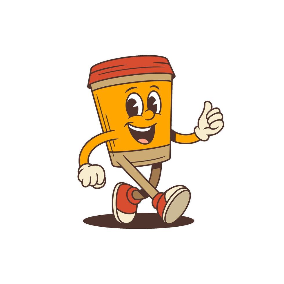 Cheerful Orange Coffee Cup Mascot Running With Thumbs Up Gesture And Energetic Pose Illustration vector