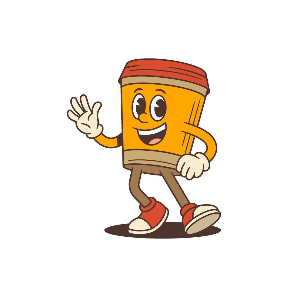 Orange Coffee Cup Mascot Standing Waving Hand Friendly Character For Coffee Shops Illustration vector