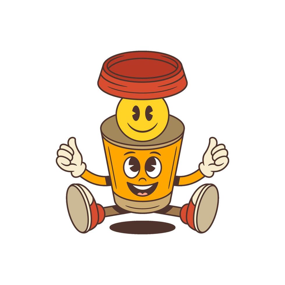 Cheerful Coffee Cup Character Sitting Giving Thumbs Up With Smiling Face Illustration vector