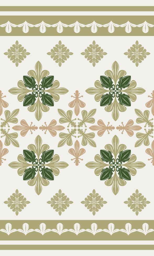 Greeting Celadon Pastel Botanical Style. Classy Blooming Ornament Exquisitely Royal Baroque Rococo Rose Gold Green on Beige Background. Delicate Hand Drawn Luxury Art for Textile Fabric Apparel Scarf vector