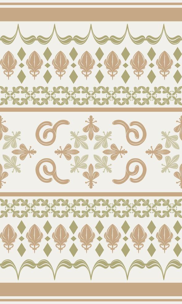 Traditional Thai Floral Pattern with Lotus Motifs in Earthy Tones. Inspired by classic temple murals and ancient textile art seamless design blends cultural heritage with modern minimalism Luxury spa vector