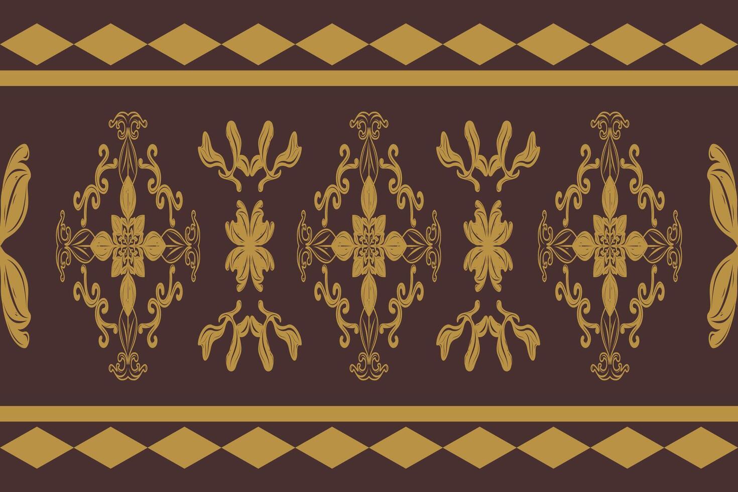 Classy Old Money Medieval Style with Gold Scroll Ornament on Brown Background. Delicate Exotic Damascus Fleur de lis Detailed and Geometric give Honor Expensive Royal Look suit for Embroidery Textiles vector