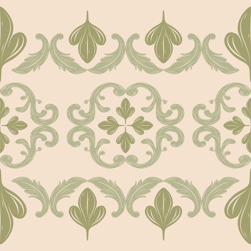 Royal Elegance Olive Green Porcelain Luxury Elaborate Border Pattern. Baroque Botanical Classical Style with Celadon Florals Leaves Scroll Ornament for Wallpaper Apparel Garment Curtain Embroidery Rug vector
