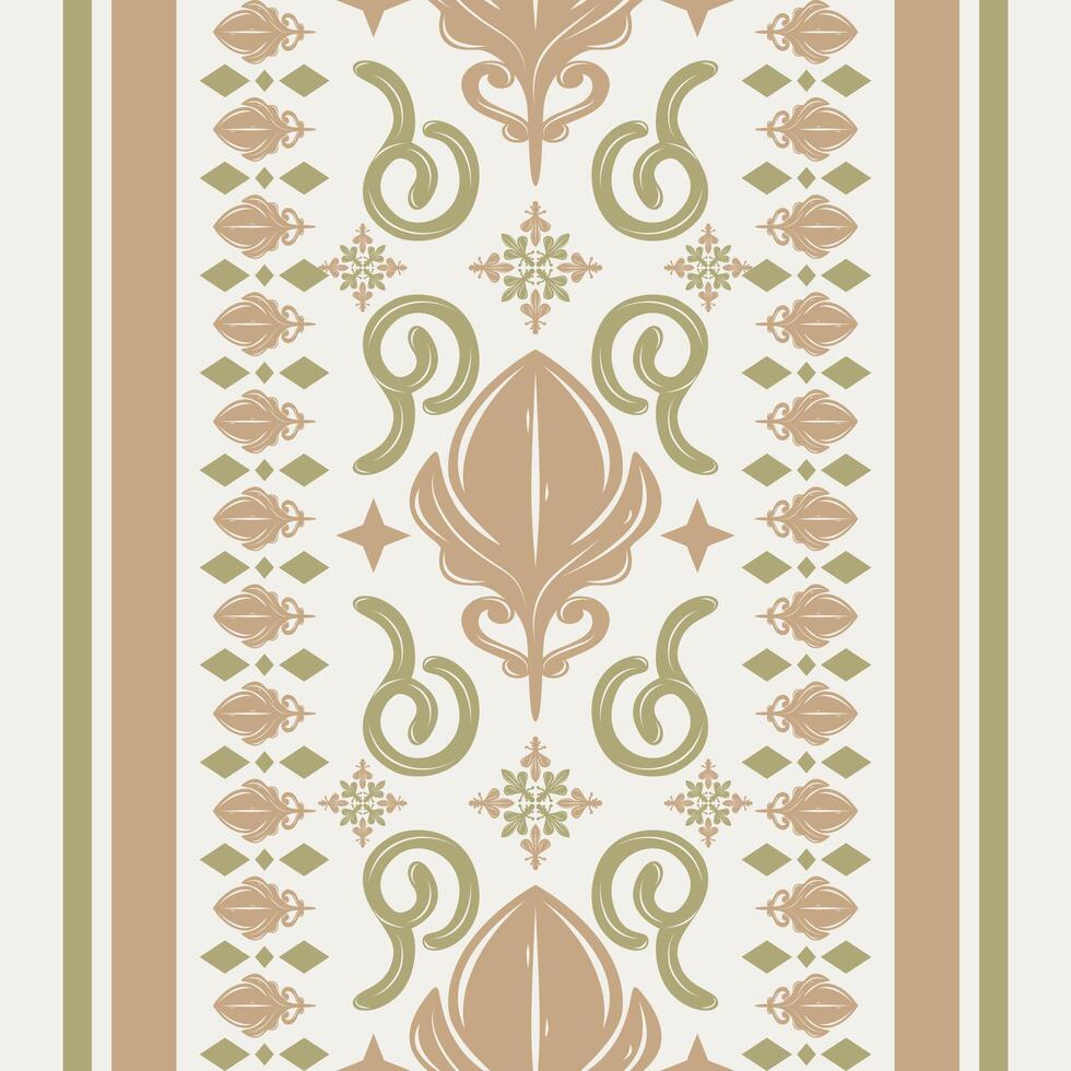 Traditional Luxury Thai Pattern with Lotus Leaf Motif in Beige and Olive Green Elegant Ornament suitable for textile prints, wallpaper, packaging, cultural design project, high-end, spa branding, silk vector