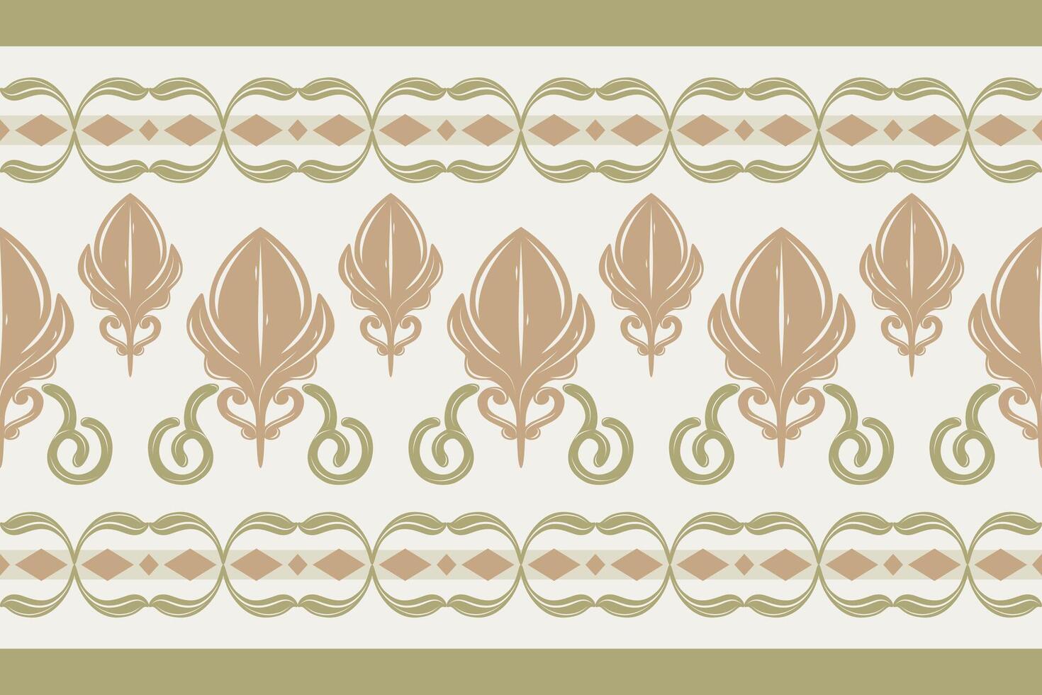 Exotic Abstract Baroque Style with Pink Gold Green Olive on Beige Background Delicate Border Pattern. Royal Ornament Diamond Geometric Combine For Luxury Classy Style Striped Interior Embroidery Lace vector