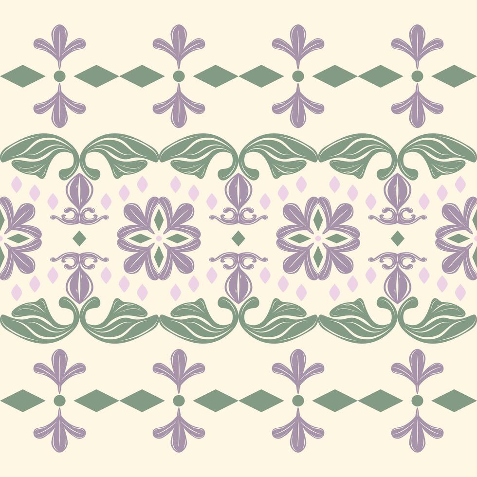 Modern Glamorous Medieval Damask Seamless Hand Drawn Pattern with Classy Ornament Baroque Botanical Flourish Florals Repeat Leaf Vines Petal Inspired. Luxury Elegance Border Pattern for Spa Decor Silk vector