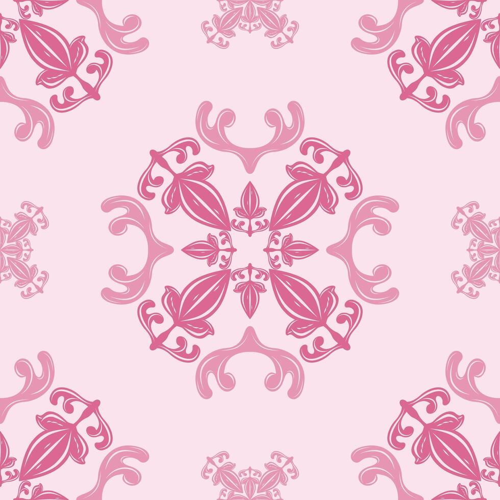 Exotic Elegance Baroque fleur de lis ornament with soft pastels to deeper pink tones give the sweet and feminine look. Adorable medieval flourish seamless pattern detailed for tiles floor decor fabric vector