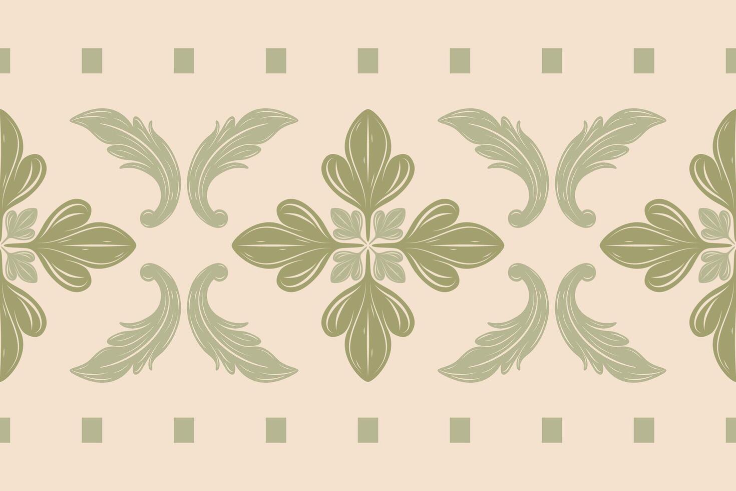 Greatest Nature Inspired Medieval Celadon Green Color Scroll Ornament Geometric on Beige Background. Baroque Floral and Leaves Botany Style for All Decoration Mattress Wallpaper Batik Scarf Embroidery vector