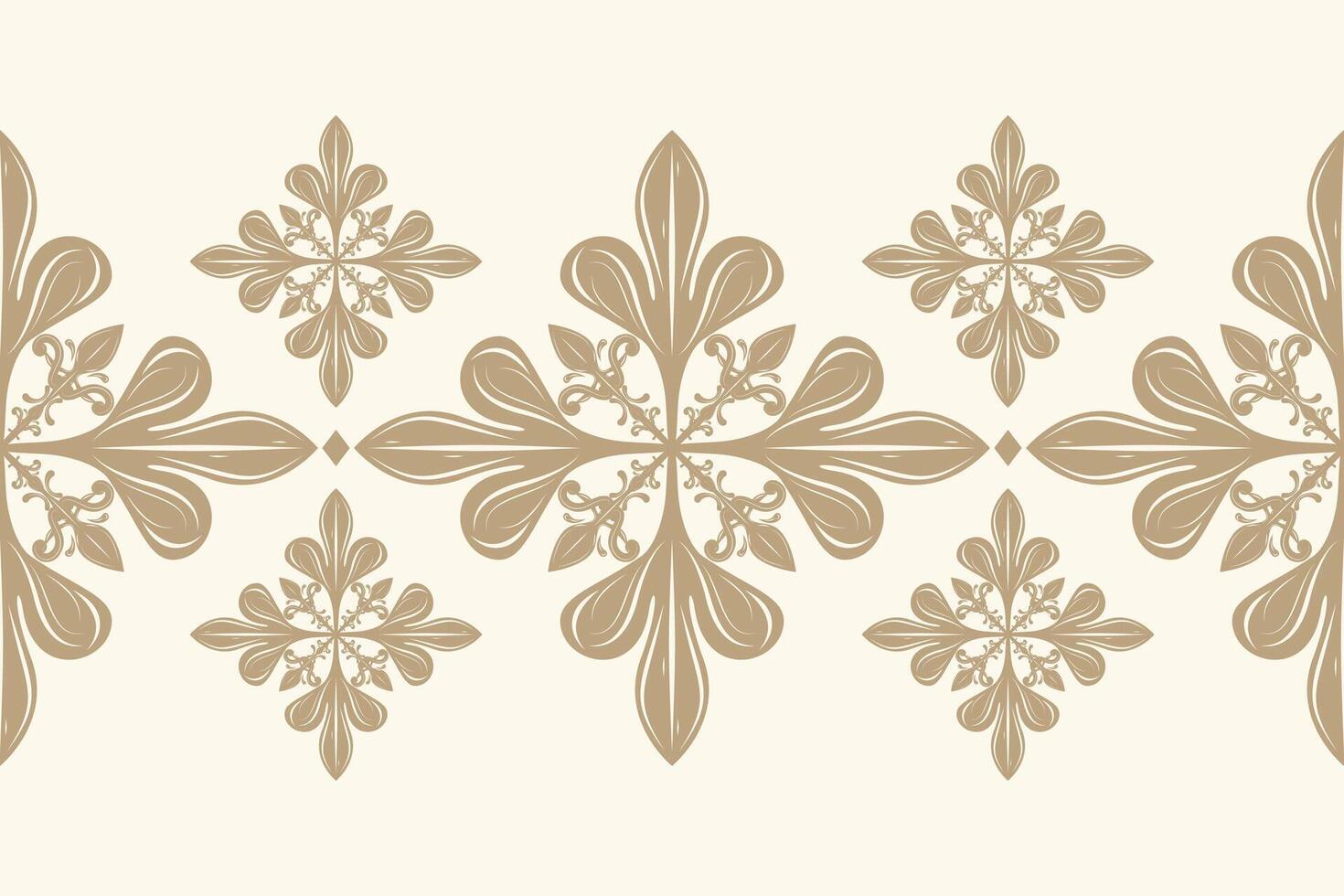 Beautiful Delicate Classy Gold Fleur de lis Florals Baroque Victorian Design Seamless Border Pattern. Luxury Filigree Embroidery Royal Style for Haute Couture, High Quality, Handicraft, Garment, Batik vector