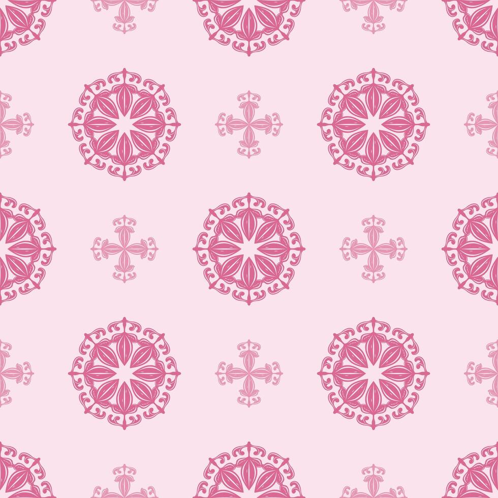Repeat seamless mandala ornament as monogram style. Elegance beautiful exotic illustration florals pattern with pinkish tones perfect for luxury branding interior wallpaper embroidery garment fabrics vector