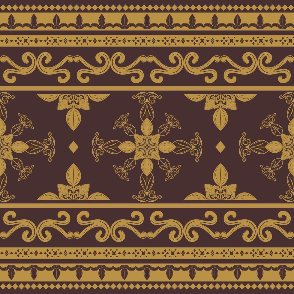 Boutique Blooming Grandiose Elaborate Opulence Design with Golden Scroll Ornament. Nature Inspired Delicate Gold on Brown Background for Luxury Pattern Border Interior Exterior Kebaya Border Beautiful vector