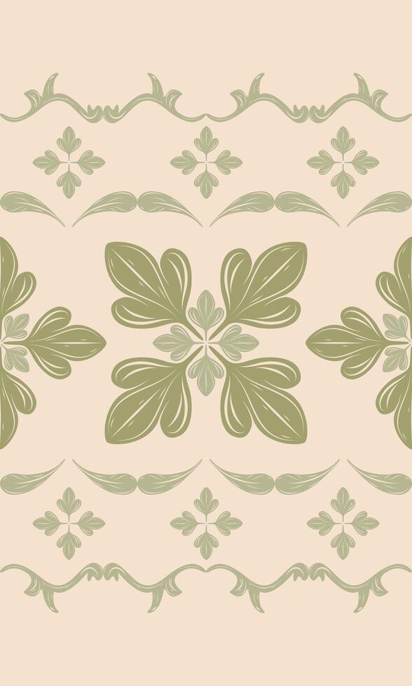 Whimsical Mythology Green Olive Shades Scroll Ornament Border Medieval Baroque Style on Beige Background Seamless Border Pattern Scarf Interior Wallpaper Rich Opulence Embroidery Abstract Striped Lace vector