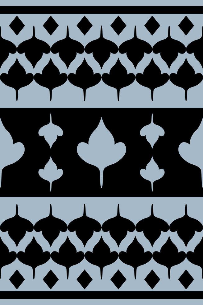 Gentle Modern Minimal Doodle Style Seamless Pattern Border. Maple's Leaves Blooming Design with Black Ornament on Pale Blue Background. Wallpaper Interior Tiles Striped Bandana Belt Clothes Carpet Rug vector