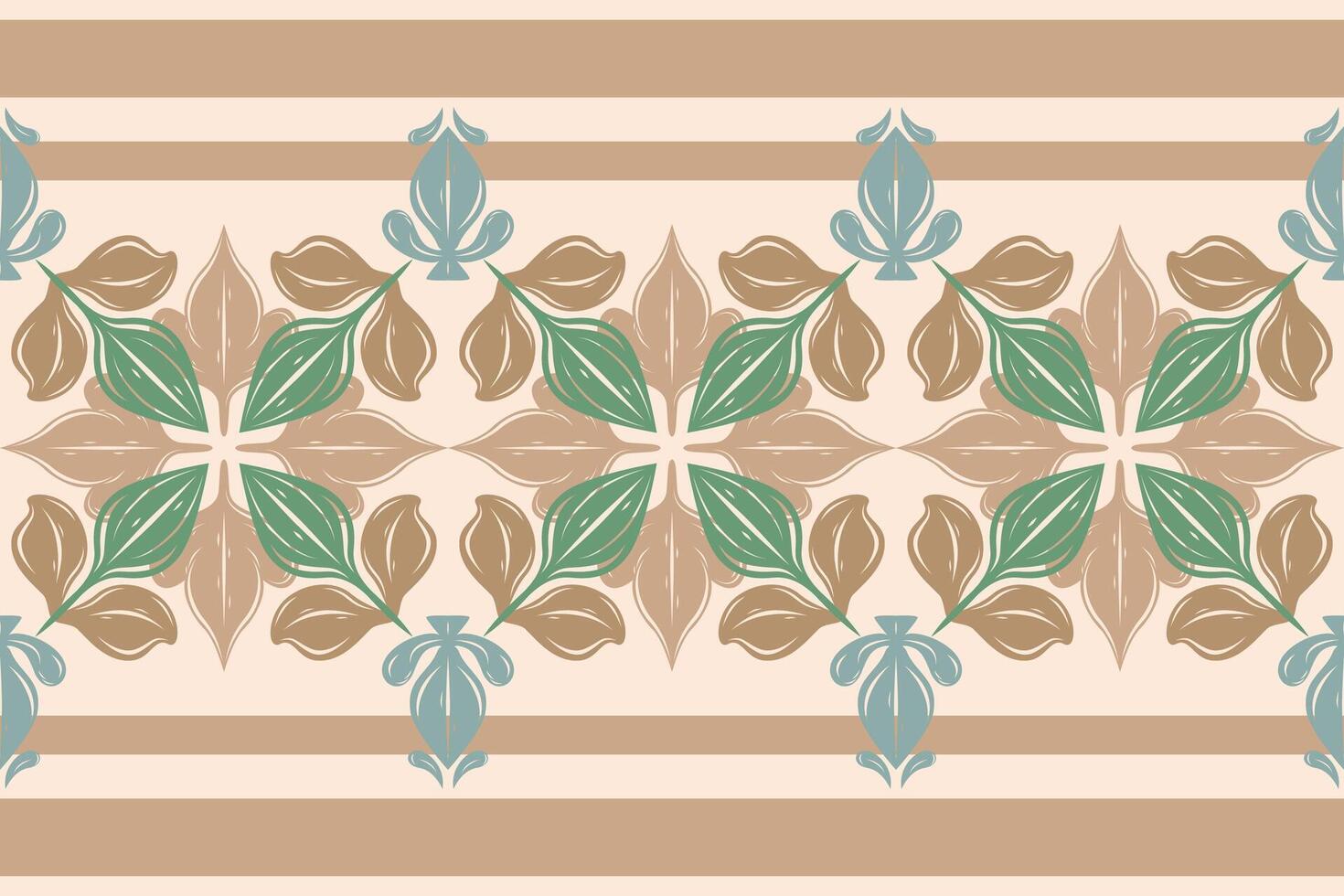 Whimsical Abstract Folk Elaborate Medieval Florals Style with Royal Ornament Baroque Inspired Green Brown Beige Luxury Design Seamless Border Pattern. Beautiful Classic Botany Embroidery Textiles Tile vector