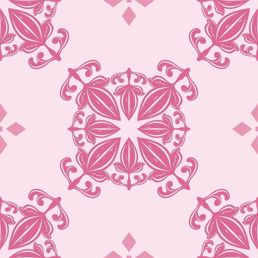 Pink Chinoiseries Detailed ornament seamless Pattern. Delicate abstract florals medieval baroque inspired for luxury detailed artwork floor tiles ceramic mosaic wallpaper embroidery batik rich decor vector
